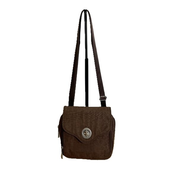 Baggallini Brown Animal Print Kensington Nylon Twist Lock Purse Crossbody Travel - Picture 1 of 10